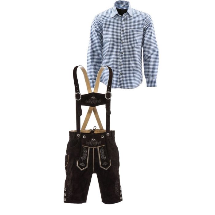 Lederhosen set H (Peter broek + blauw overhemd)